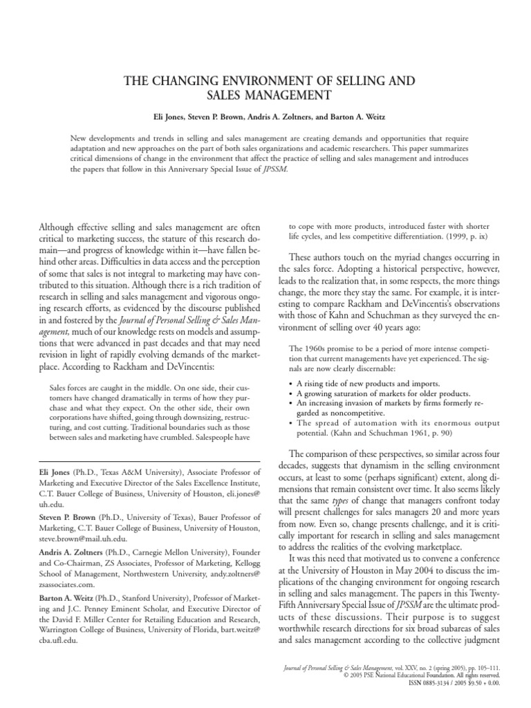 9 1 the changing environment of selling and sales management pdf
