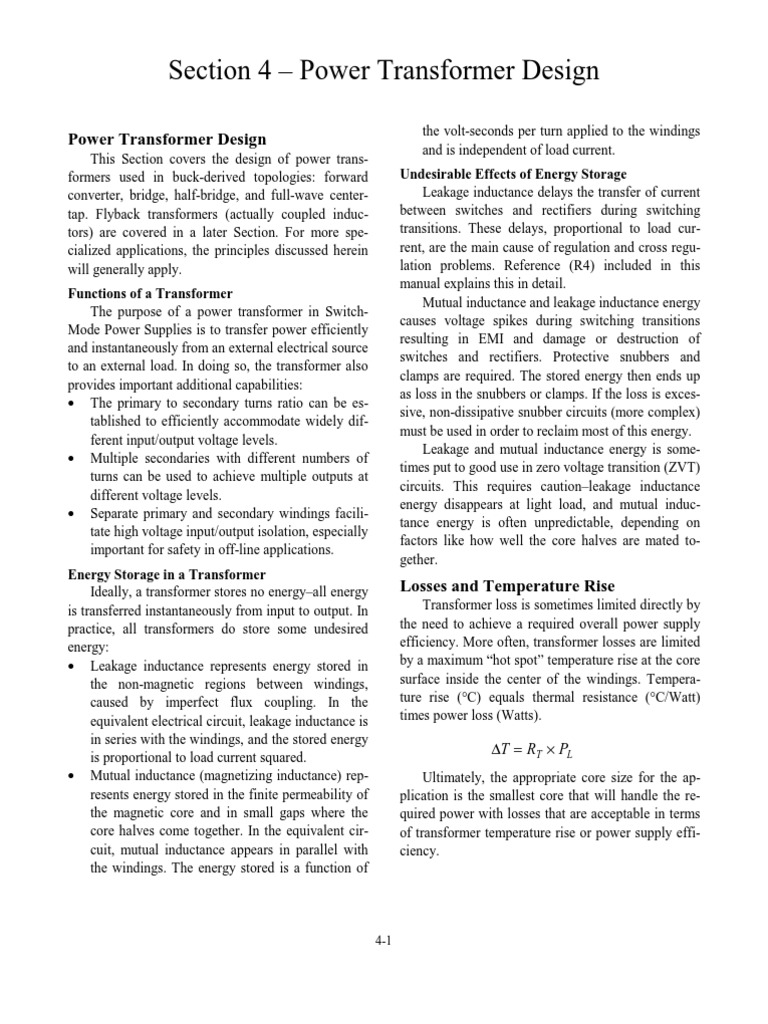 Power Transformer Design PDF Inductance Transformer