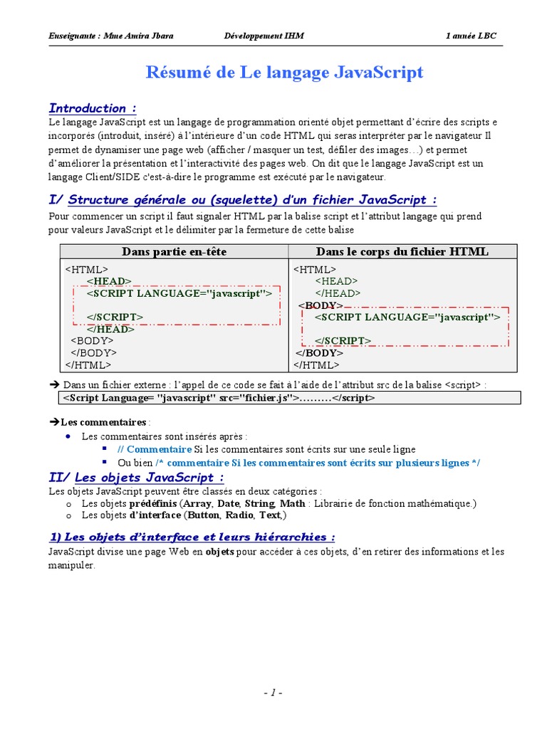 Introduction au langage JavaScript | PDF | Langage de balisage | Booléen