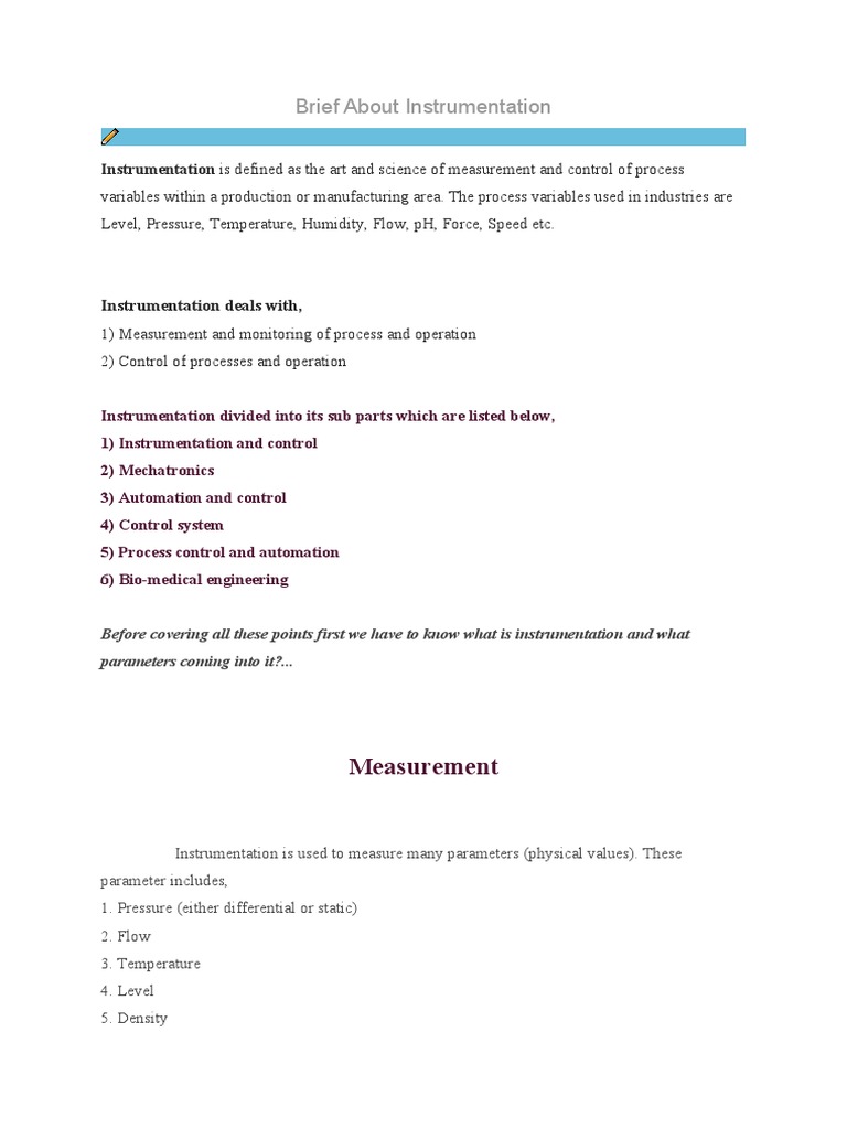 Brief About Instrumentation | PDF | Instrumentation | Process Control