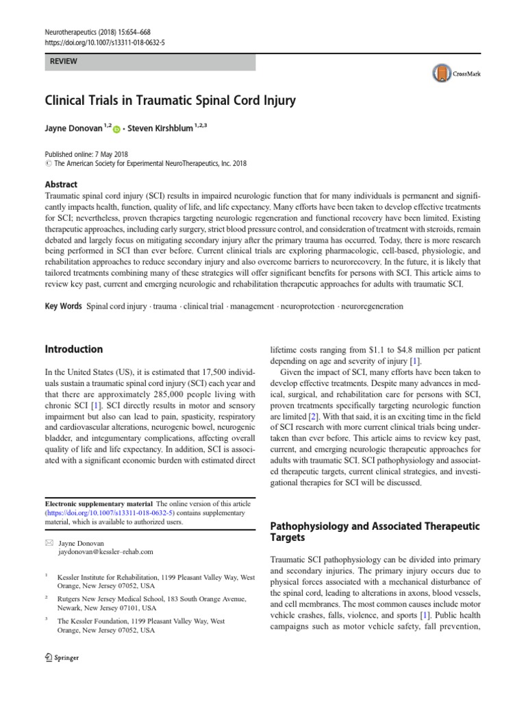 Clinical Trials in Traumatic Spinal Cord Injury | PDF | Spinal Cord ...