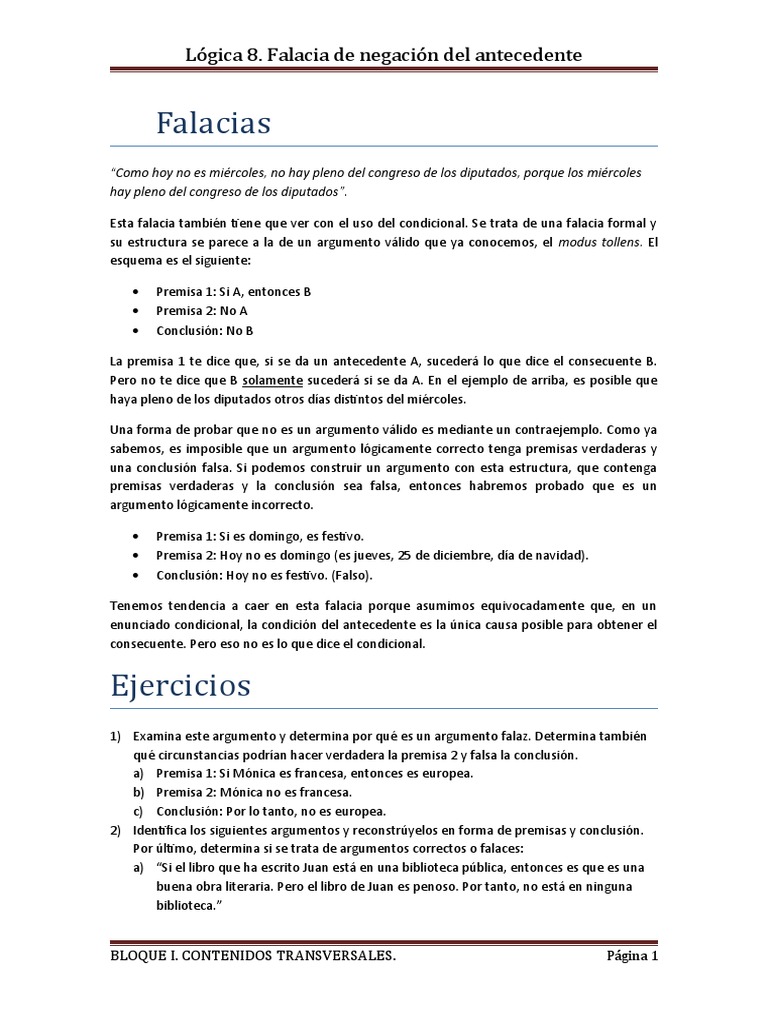 Lógica 8. Falacia de Negación Del Antecedente PDF Falacia Argumento