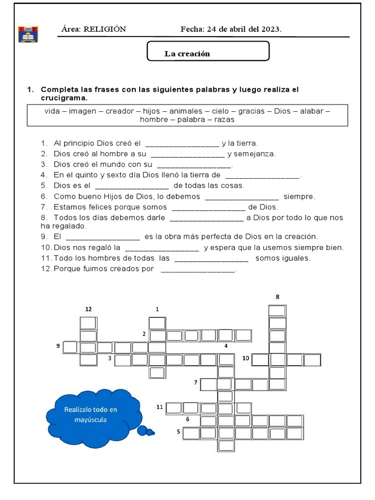 Fichas sobre la Creación de Dios para Niños | PDF