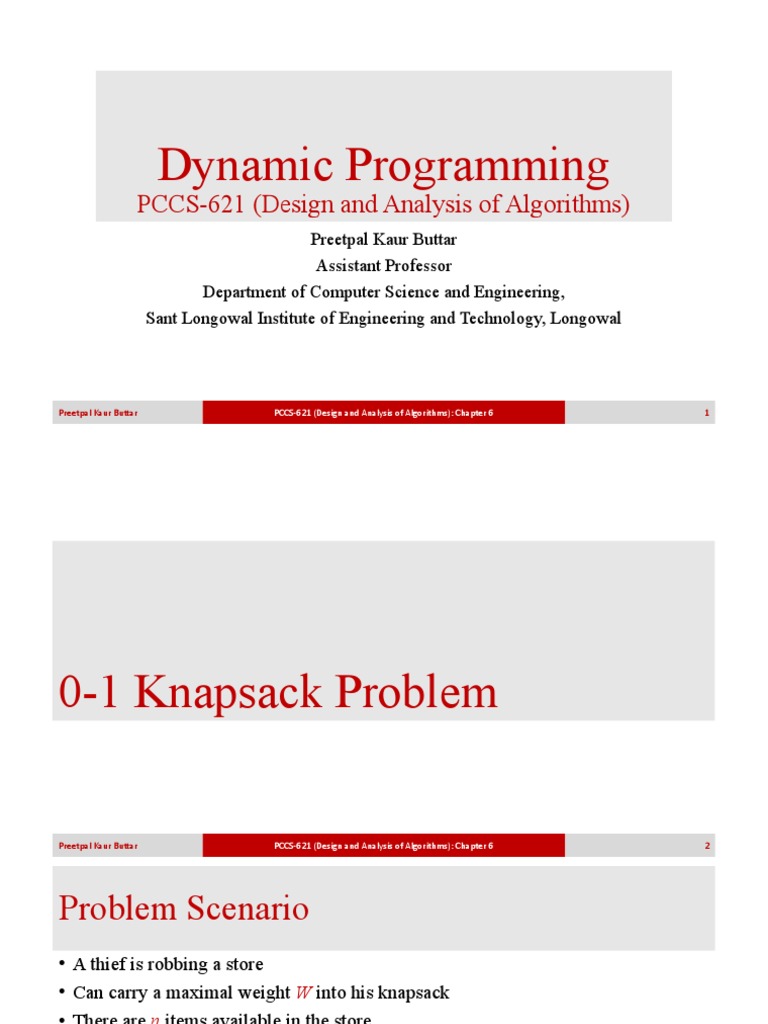 6.3 DP - 0-1 Knapsack Problem | PDF | Numerical Analysis | Mathematical ...