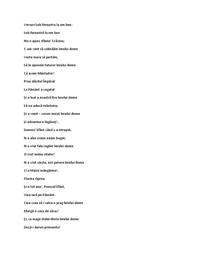 Versuri Sub fereastra la om bun PDF