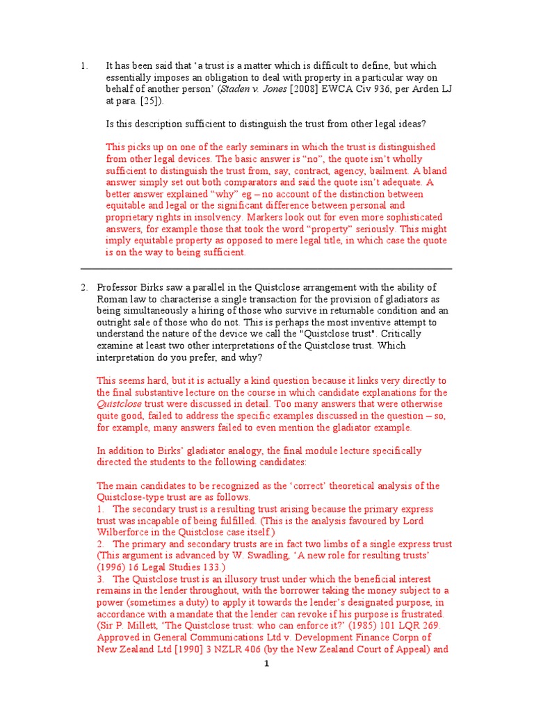 Law of Trusts Exam Feedback Summer 2018 | PDF | Trust Law | English ...