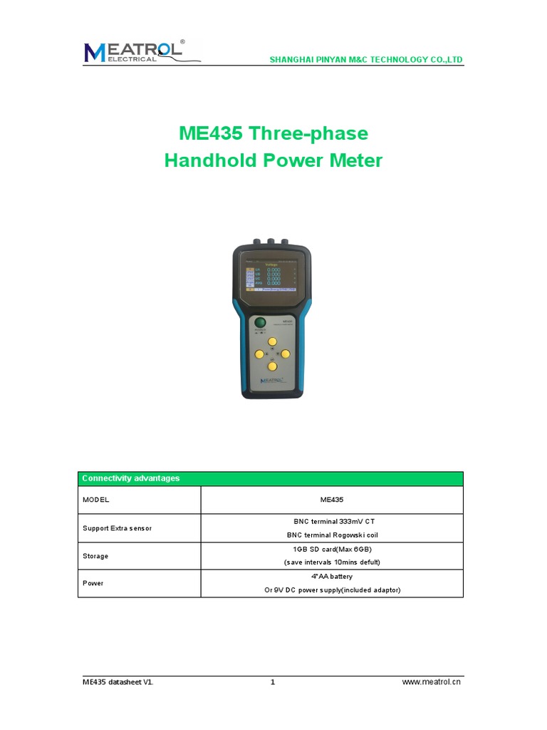 ME435 Three-Phase Power Meter Guide | PDF | Menu (Computing) | Power Supply