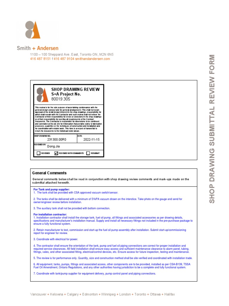 Pre-Purchased Fuel Oil Tank and Pump Set Shop Drawing (RWC) | PDF ...