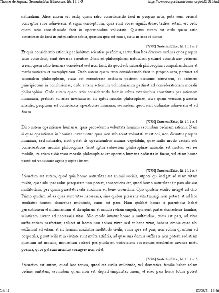 Thomas de Aquino, Sententia Libri Ethicorum, Lib. 1 L. 1-3 | PDF