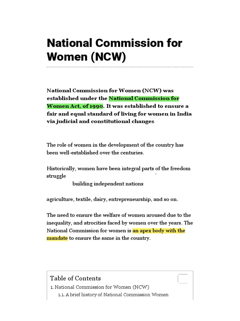 National Commission for Women Overview | PDF | Government Of India ...