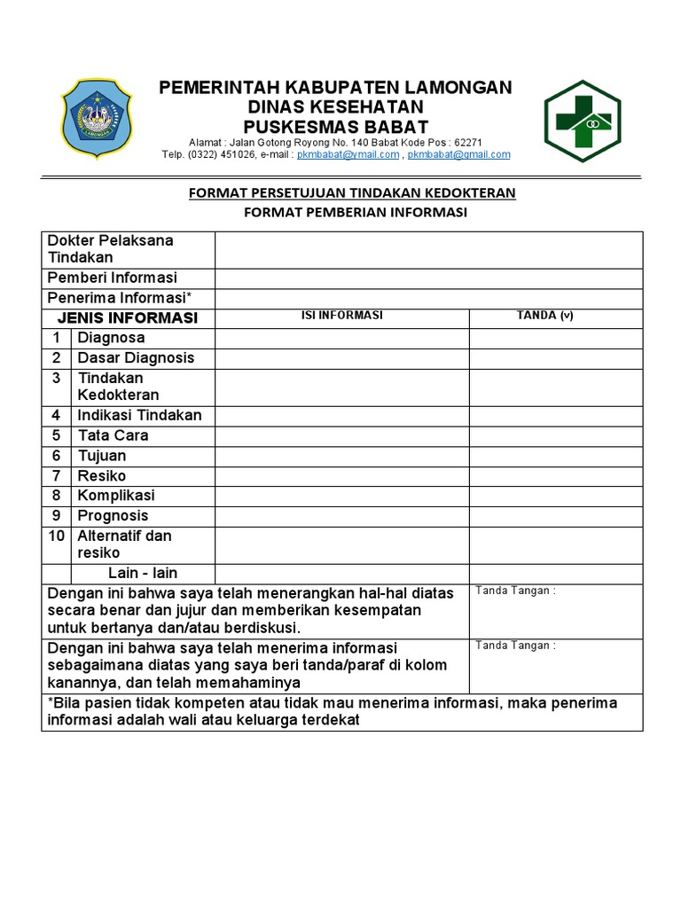 Format Persetujuan Tindakan Kedokteran | PDF