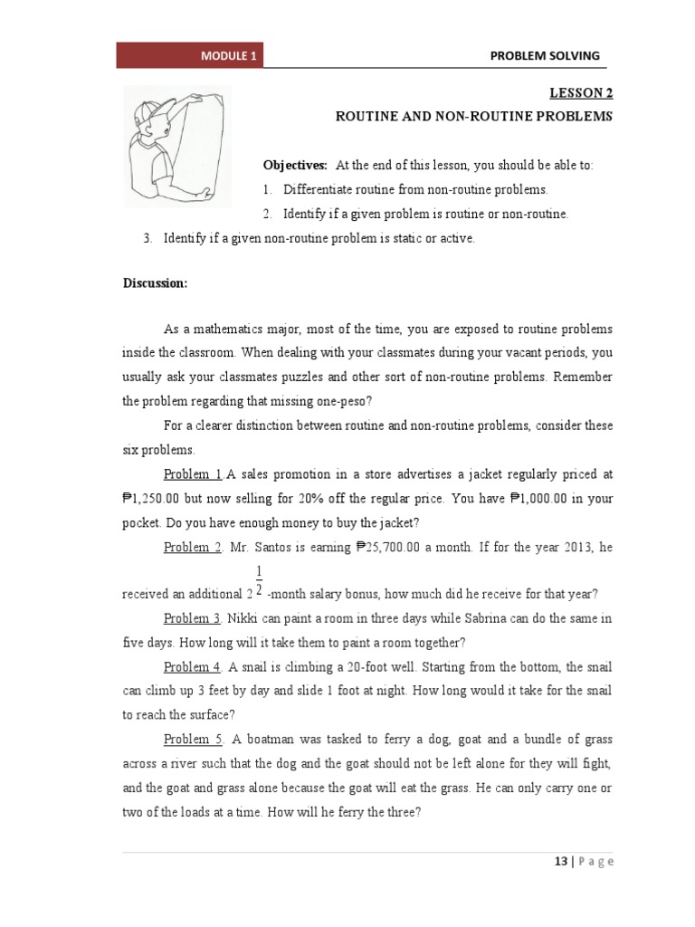 Problem Solving Lesson 2 Routine and Non-Routine Problems Objectives ...