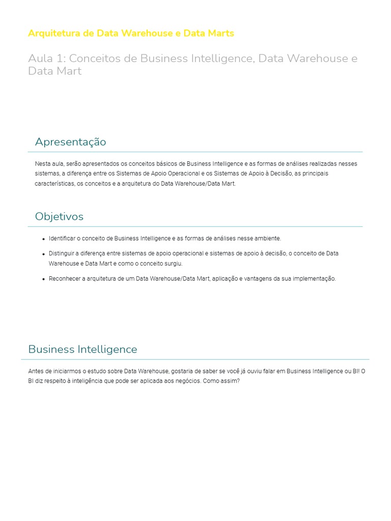 Aula 1 - Conceitos de Business Intelligence, Data Warehouse e Data Mart ...