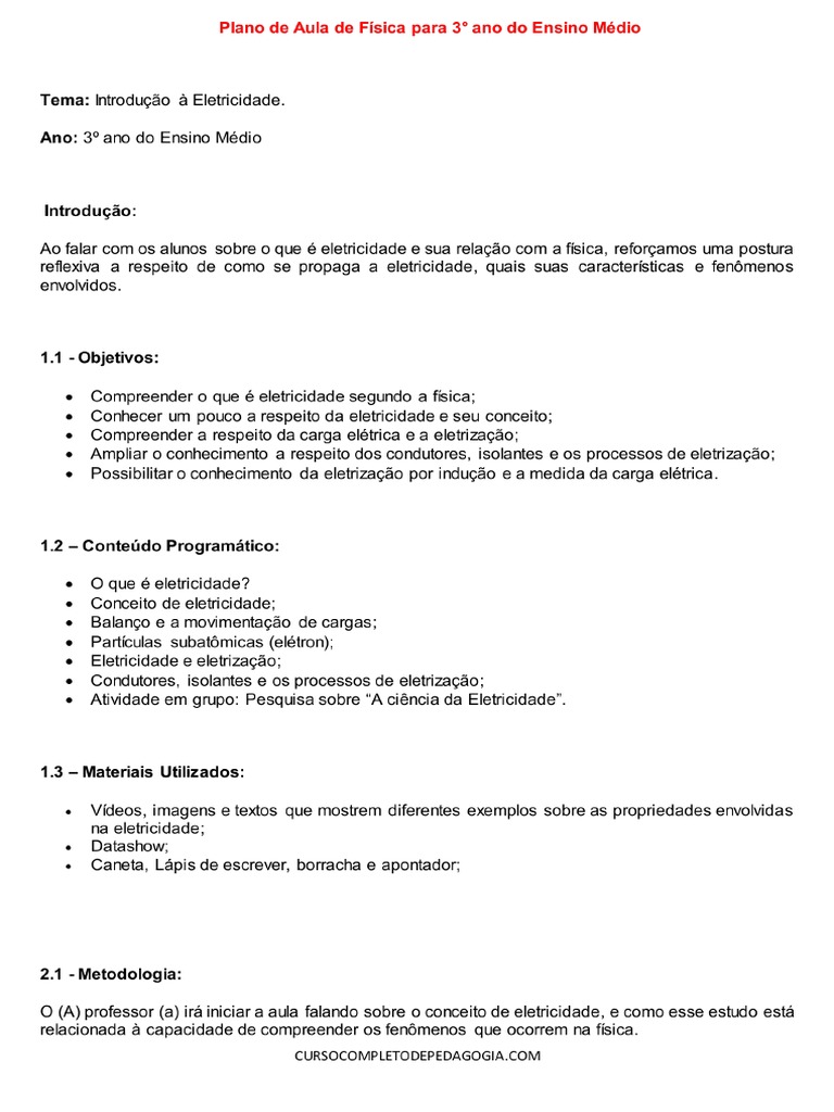 Plano de Aula de Fisica para 3° Ano Do Ensino Medio | PDF