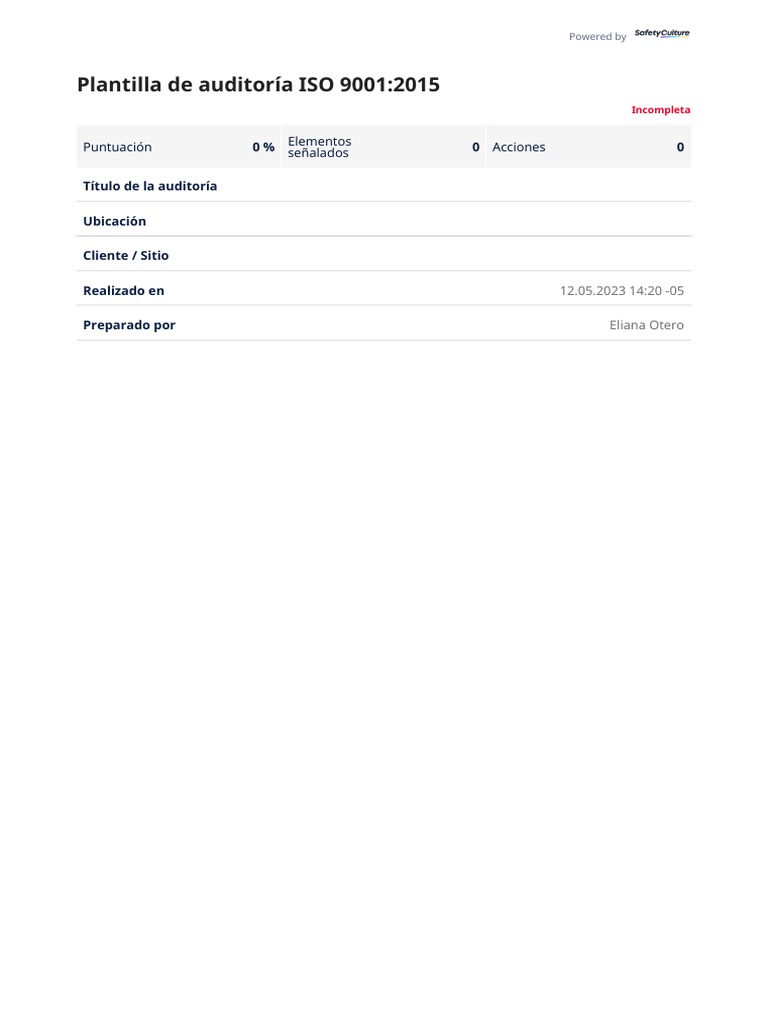 Plantilla de Auditoría ISO 9001 2015 | Descargar gratis PDF | Calidad ...