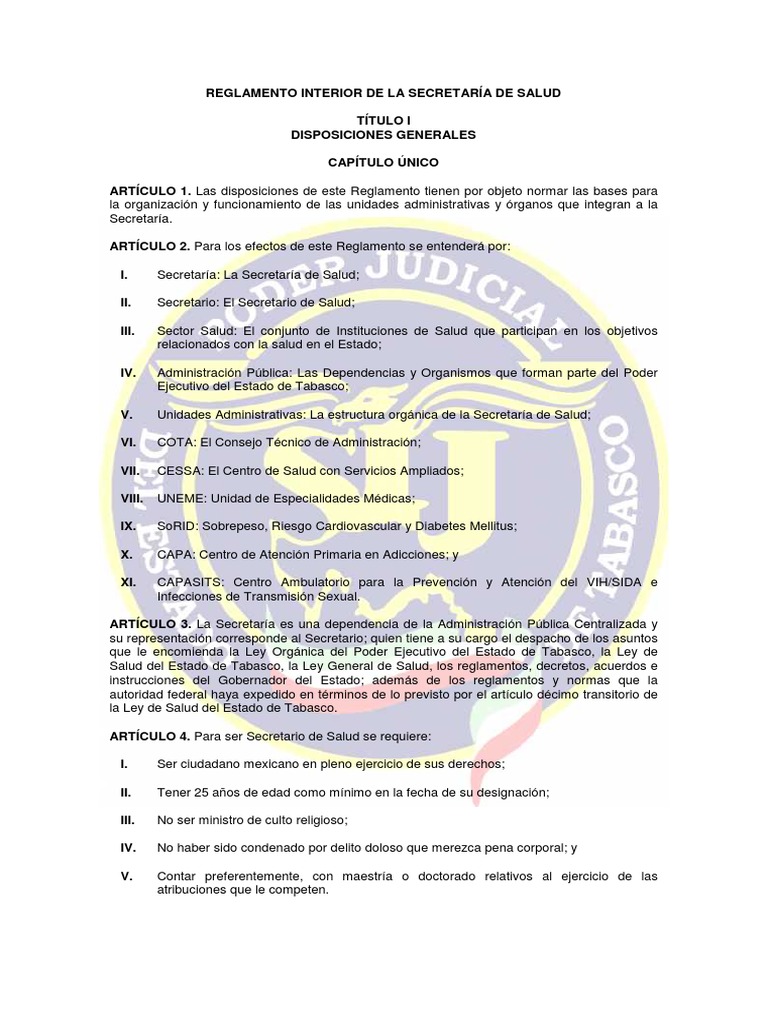 Reglamento Interior de La Secretaria de Salud PDF | PDF