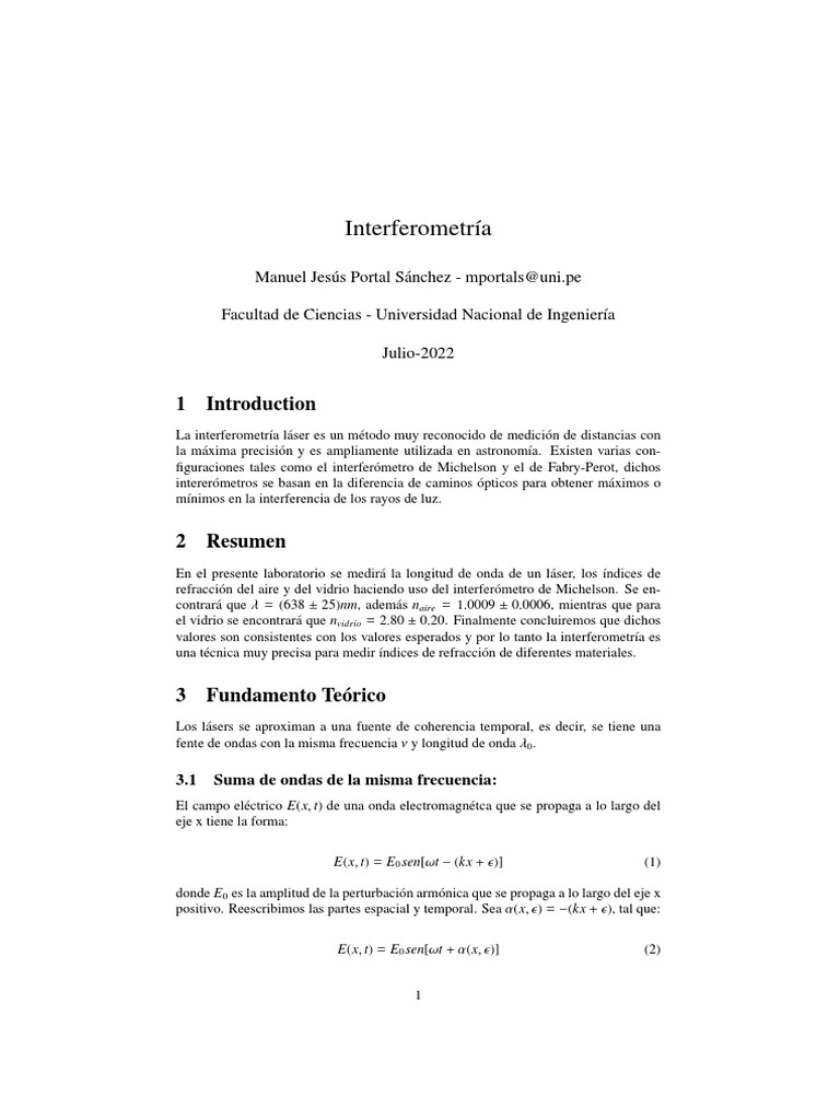 Interferometr A PDF Interferometría Óptica