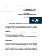 Oposicion A Todo Tramite Administrativo Respecto Al Saneamiento Fisico-Legal Sobre Mi Propiedad