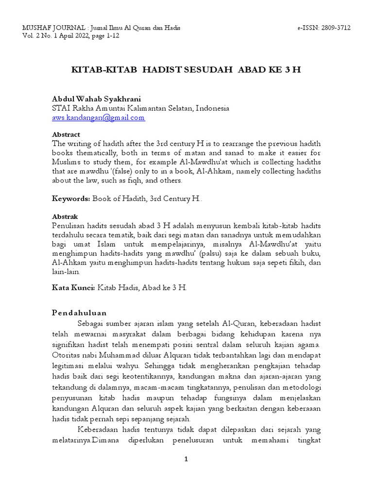 Kitab Hadis Pasca Abad 3 H | PDF