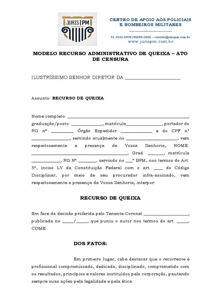 Recurso de Queixa por Censura Administrativa | PDF | Constituição | Réu