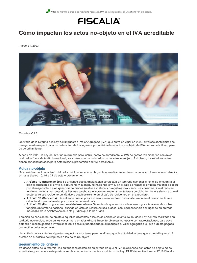IVA Acreditable y Actos No-Objeto | PDF | Impuesto al valor agregado ...