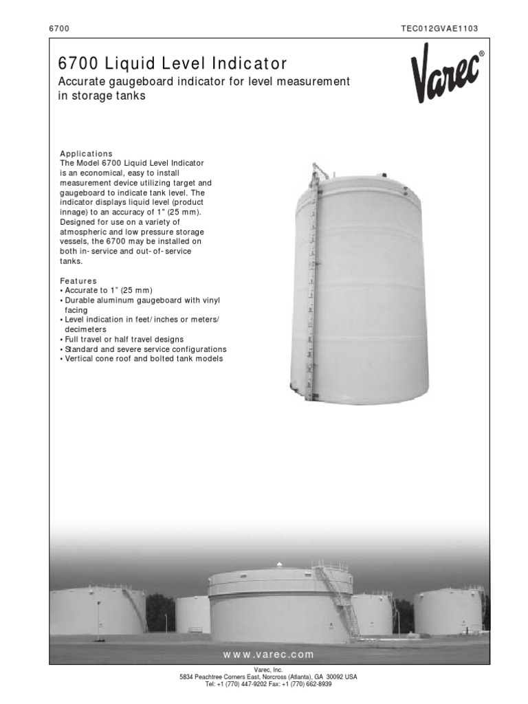 Varec Tank Gauge TEC012 6700 PDF Stainless Steel Manufactured Goods