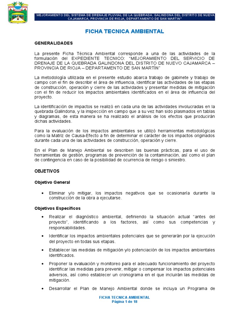 Ficha Tecnica Ambiental | PDF | Entorno natural | Evaluación de impacto ...