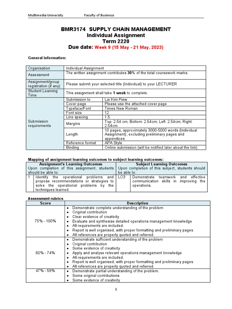 Individual Assignment Instructions Bmr3174 2220 Pdf Lean