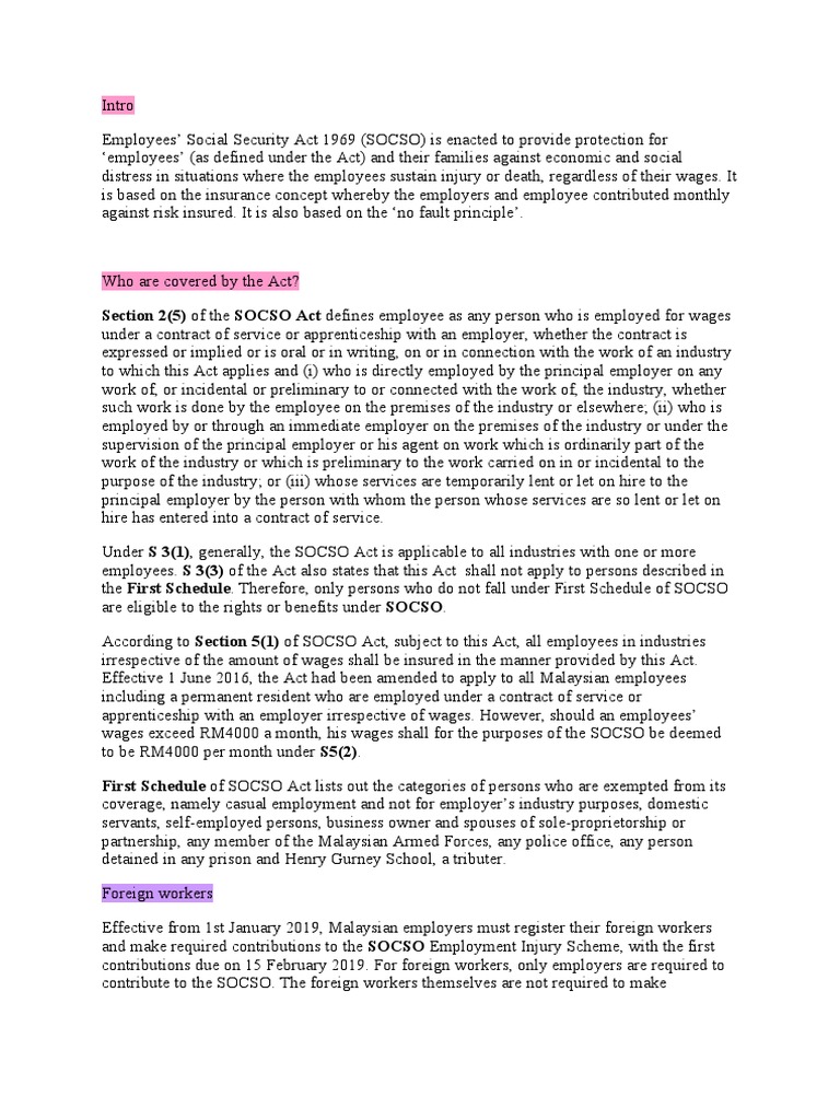Employees' Social Security Act 1969 (SOCSO) | PDF | Employment | Pension