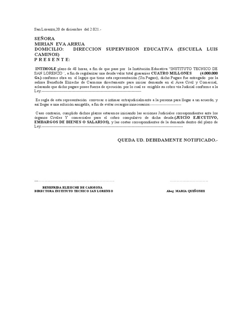 Modelo de Intimacion | PDF