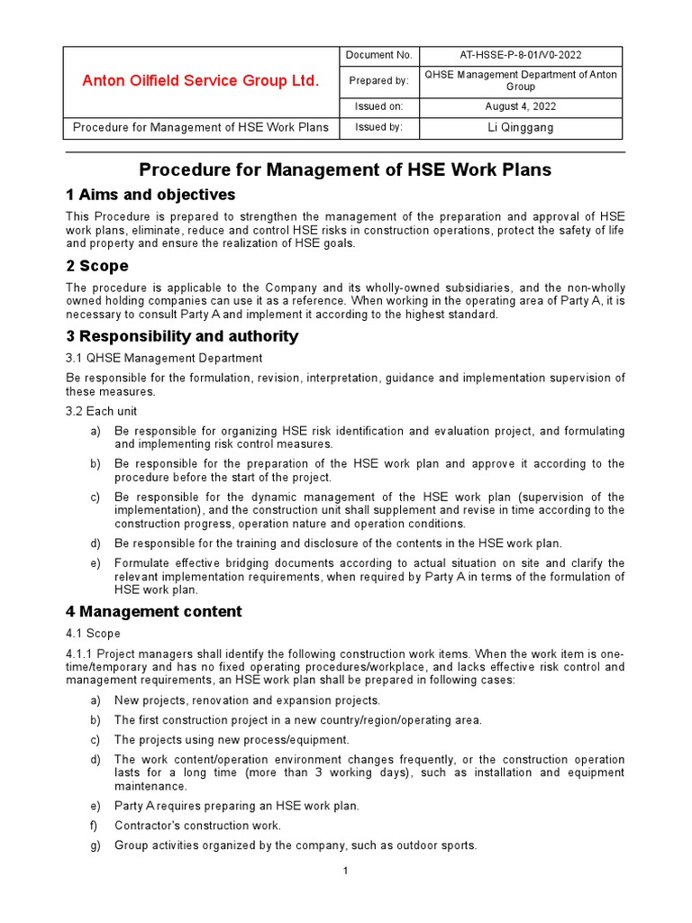 HSE Work Plan Management Guide | PDF | Emergency Management | Risk