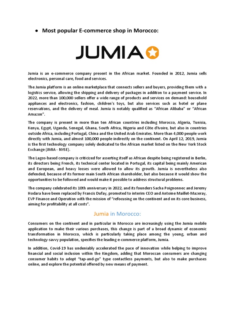 Jumia Maroc PDF Service Industries Business