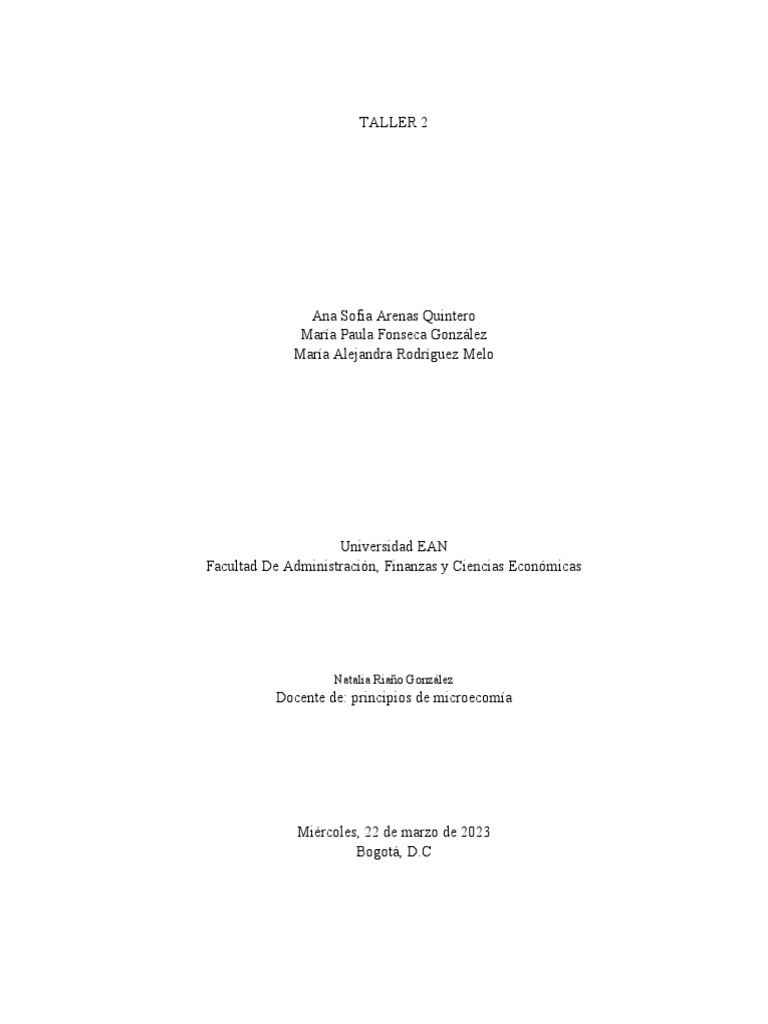 TALLER 2 Micro | PDF | Microeconomía | Ciencias económicas