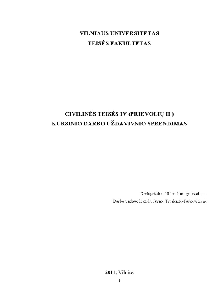 Prievoliu Teises Kursinis Darbas | PDF