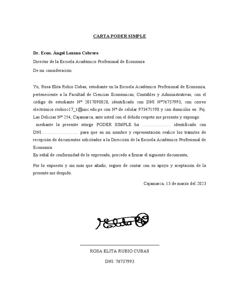 Formato de Carta Poder Simple PDF | PDF