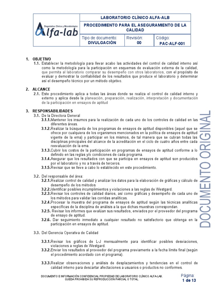 Aseguramiento de Calidad en Laboratorio Alfa | PDF | Laboratorios ...