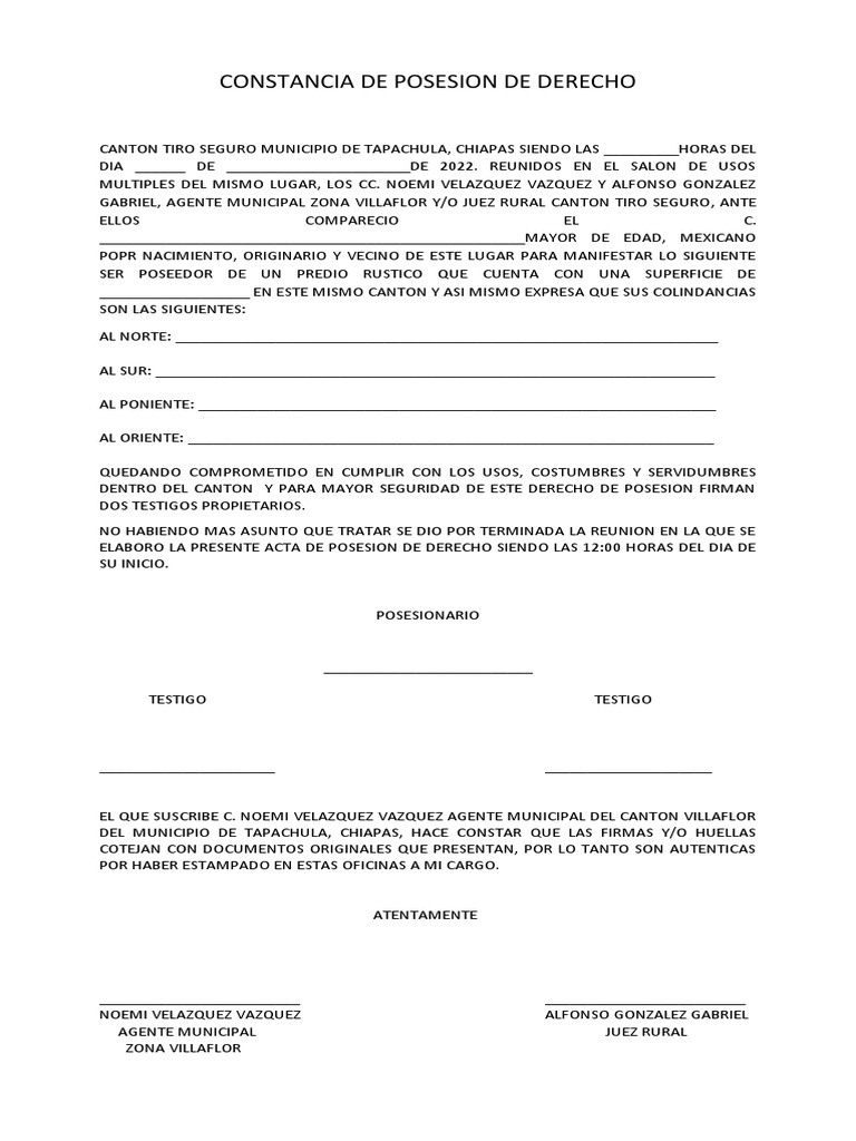 Constancia de Posesión de Predio | PDF