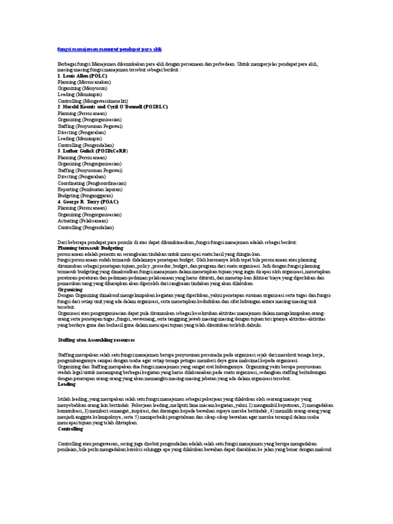 Louis Allen Polc Fungsi Manajemen Menurut Pendapat Para Ahli
