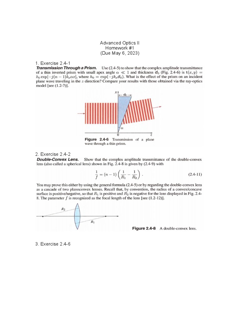 Advanced Optics II Homework Exercises | PDF