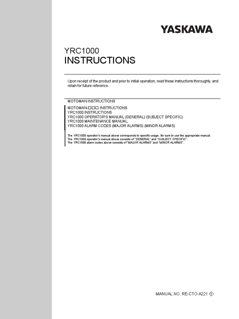 Yaskawa Yrc 1000 Instruction Manual PDF Hazards Input/Output