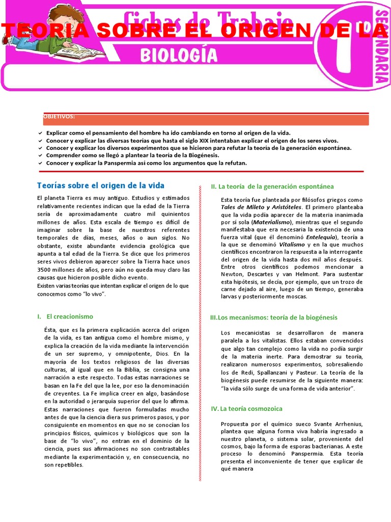 Teoria Sobre El Origen de La Vida para Primer Grado de Secundaria | PDF ...