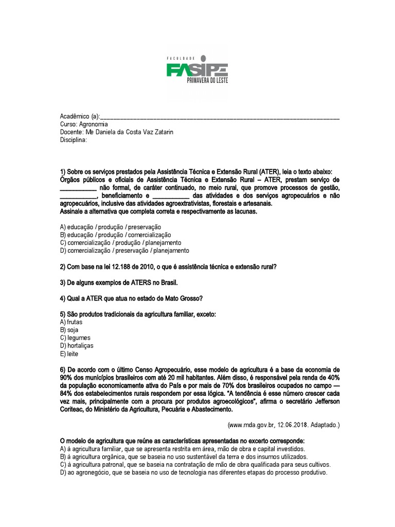 Assistência Técnica e Extensão Rural no Brasil | PDF | Agricultura ...