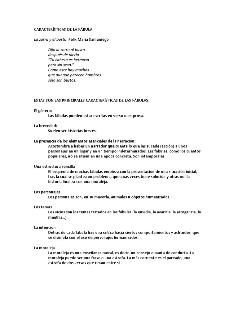 Características de La Fábula | PDF