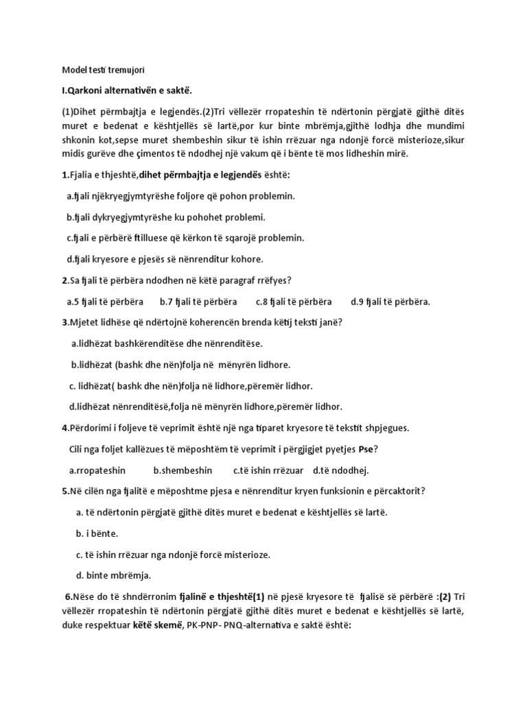 Model Testi Tremujori | PDF