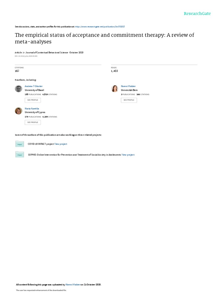 Gloster Et Al 2020 ACTReview PDF Meta Analysis Effect Size