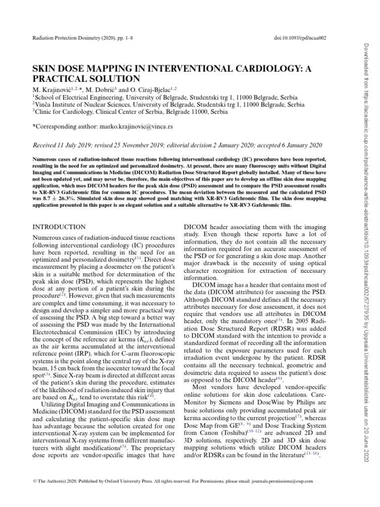Skin Dose Mapping In Interventional Cardiology A Practical Solution