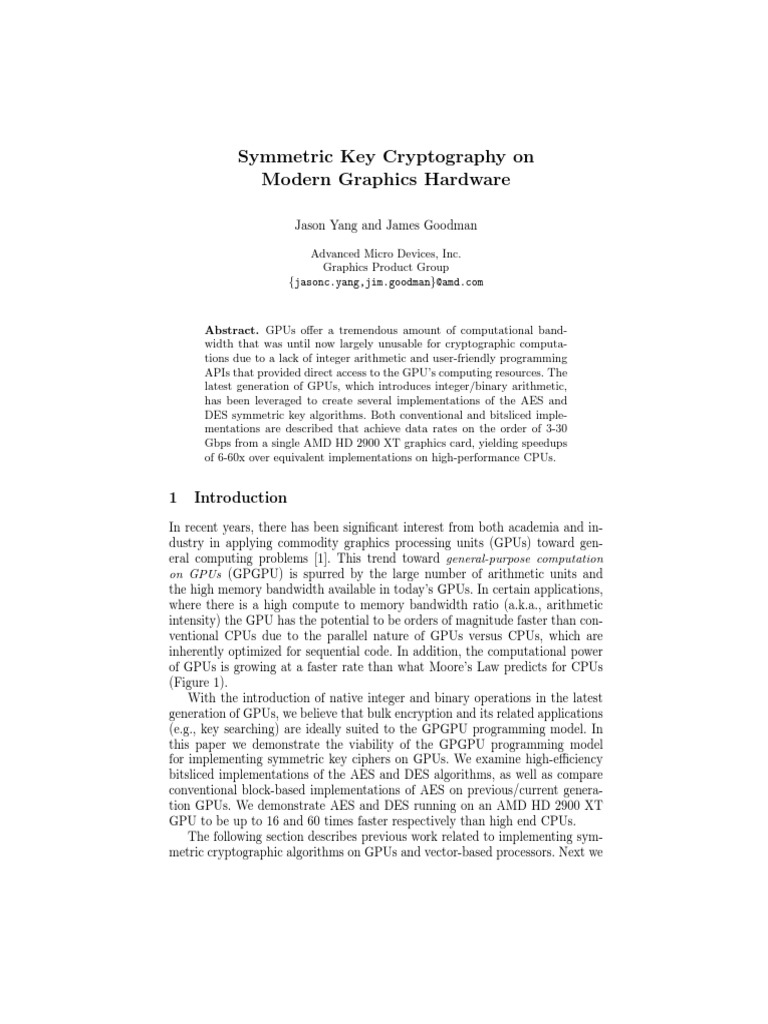 Symmetric key cryptography on modern graphics hardware download free