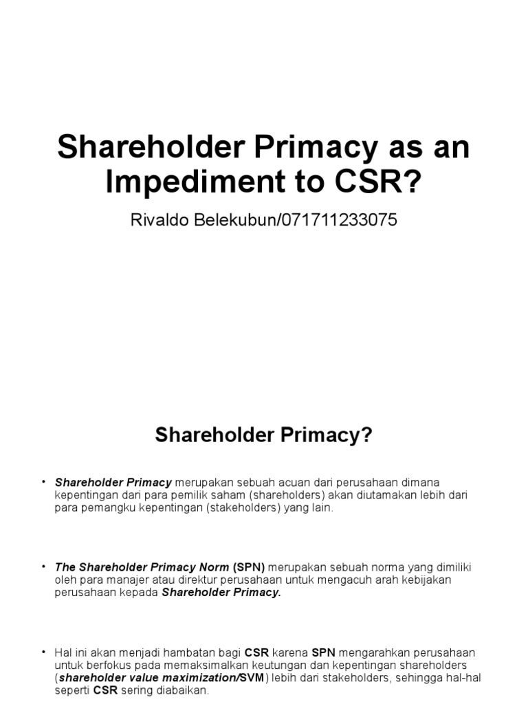 Shareholder Primacy dan Perdebatan Etika Bisnis PDF