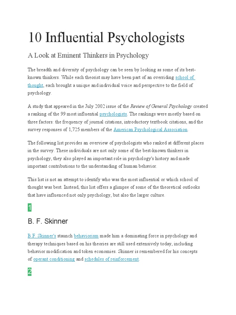 10 Influential Psychologists PDF Psychology Behaviorism