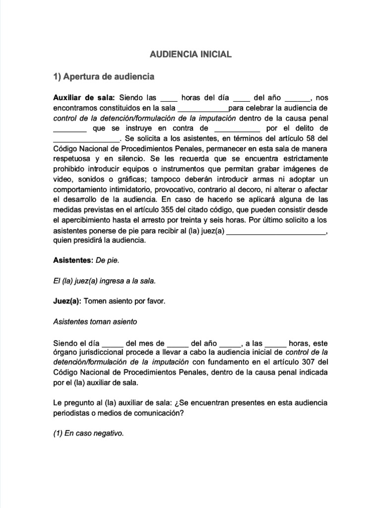 Guion Audiencia Inicial | PDF | Justicia penal | Crimen y violencia